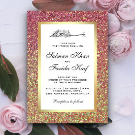 Falskt guld folie pastell rosa glitter islamisk br inbjudningar