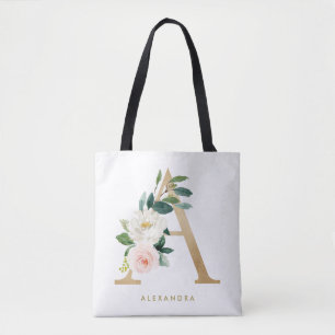 Falskt guld folie vacker blomsterglettermonogram A Tygkasse