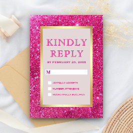 Falskt guld folie varmt rosa glitter bröllop OSA kort