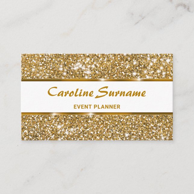 Falskt Guld Glitter Glam Chic Glitter Evenemangspl Visitkort (Framsida)