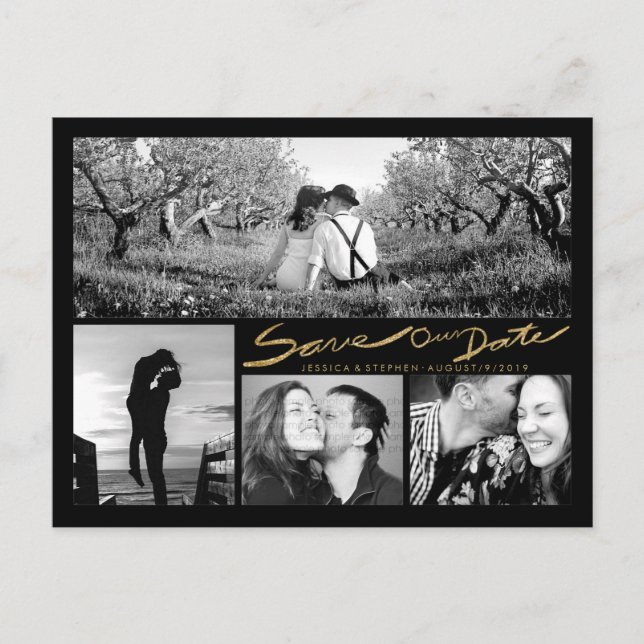 Falskt Guld Glitter Handskrivet Spara Vårt Datum P Meddelande Vykort (Framsida)