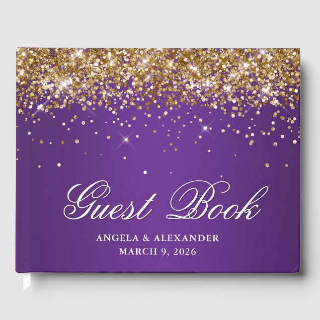 Falskt guld glitter Royal lila Ombre Bröllop Gästböcker (Framsida)