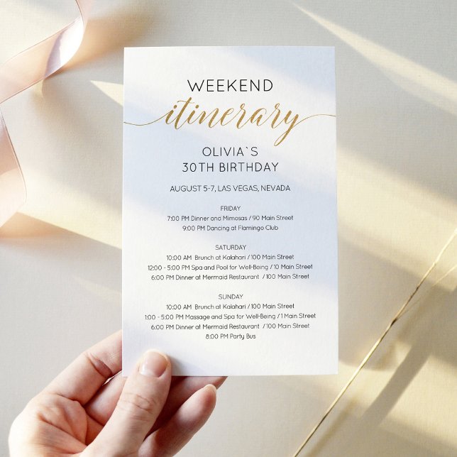 Falskt Guld Helg Födelsedags Itinerary Inbjudan (Faux Gold Weekend Birthday Itinerary Invitation)
