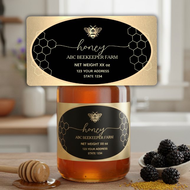 Falskt guld Honeybee Honey  etikett för burk Fraktsedel (Skapare uppladdad)