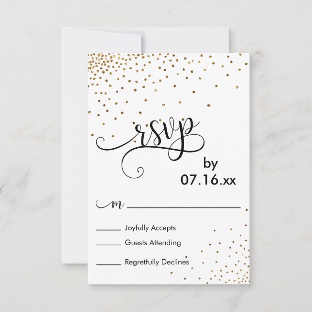 Falskt Guld Konfetti Script Typografi RSVP OSA Kort (Framsida)