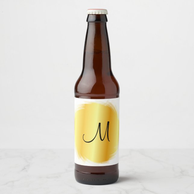 Falskt guld modern elegant monogrammall ölflaska etikett (Framsida)