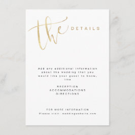 Falskt guld modern enkel skriptbröllopsinformation tilläggskort