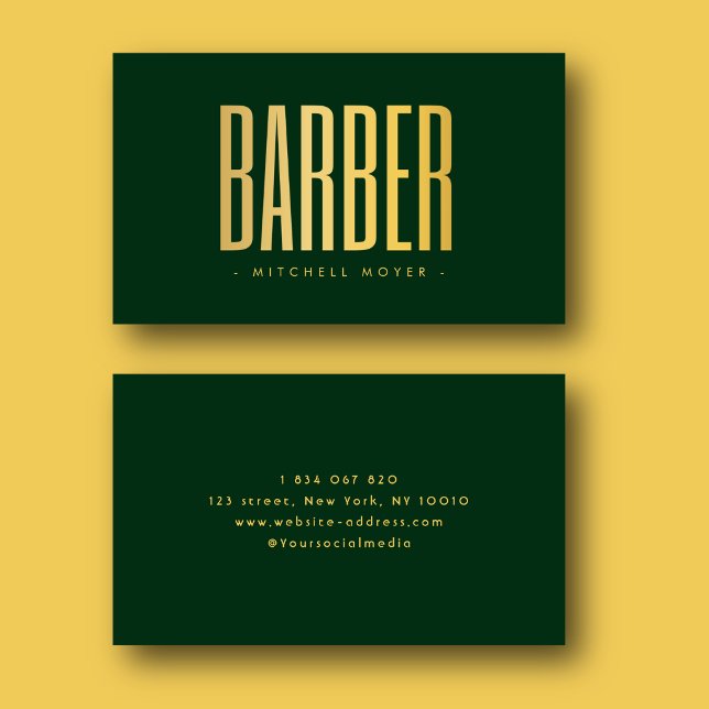 Falskt guld och grön barberare frisörsalong Minima Visitkort (Skapare uppladdad)