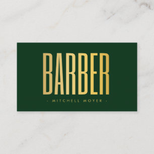 Falskt guld och grön barberarsalong Minimalist Visitkort