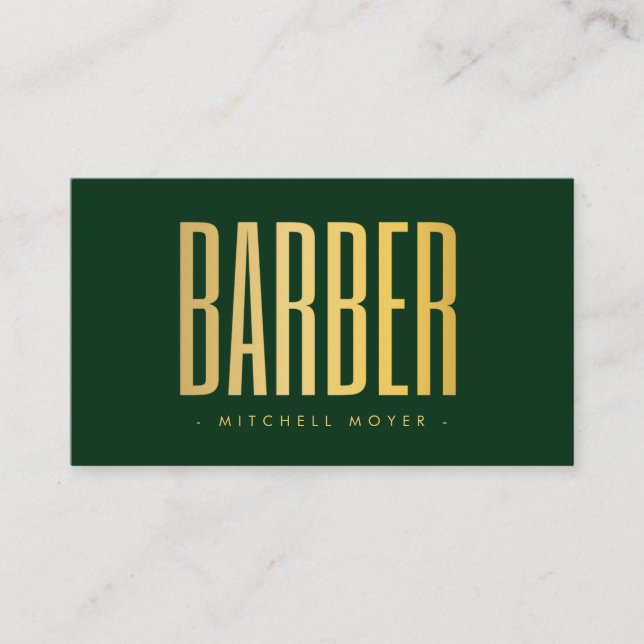 Falskt guld och grön barberarsalong Minimalist  Visitkort (Framsida)