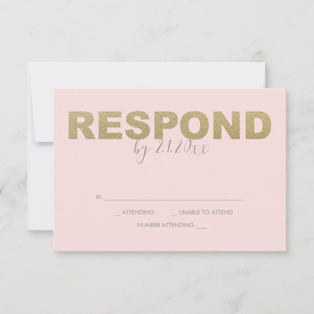 Falskt guld och rosa svars-RSVP-kort OSA Kort (Framsida)