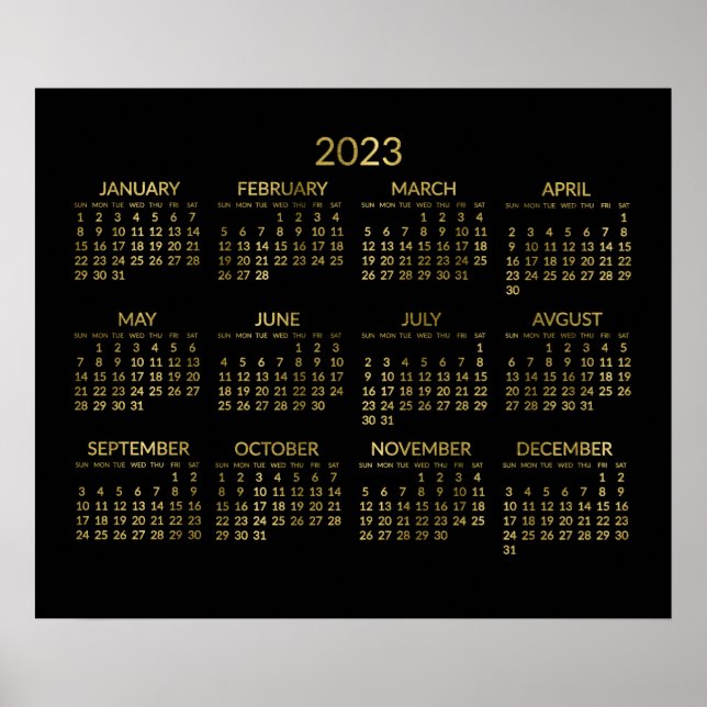 Falskt guld och svart årlig kalender 2023 affisch (Framsidan)