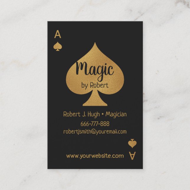 Falskt Guld och Svart Spader Ess Poker Magiker Visitkort (Framsida)