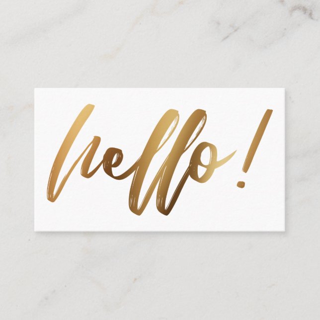 Falskt guld Ombre Hello i handstil på vit Visitkort (Framsida)