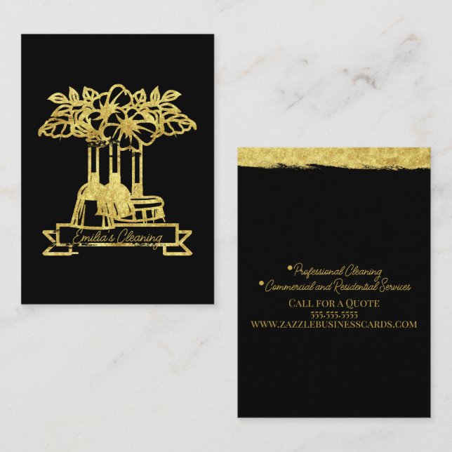 Falskt guld rengöring Blommig växt manus logotyp   Visitkort (Fram/baksida)