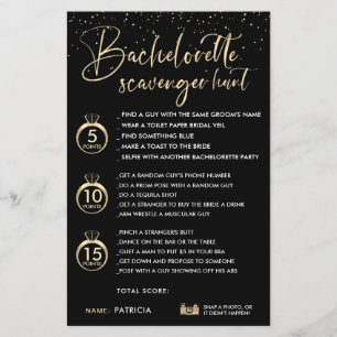 Falskt guld svart Bachelorette Scavenger Hunt-spel