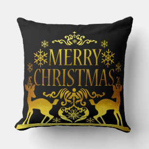 Falskt Guld Svart God Jul Dekorativ Kudd Kudde