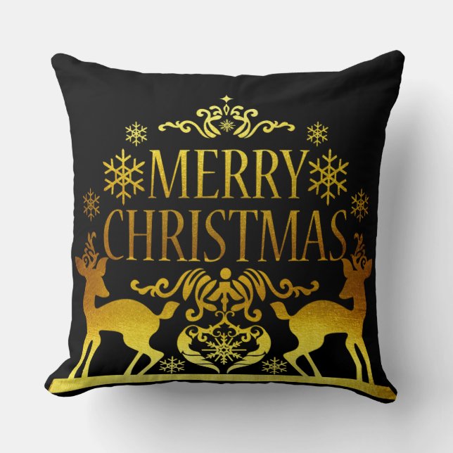 Falskt Guld Svart God Jul Dekorativ Kudd Kudde (Framsida)