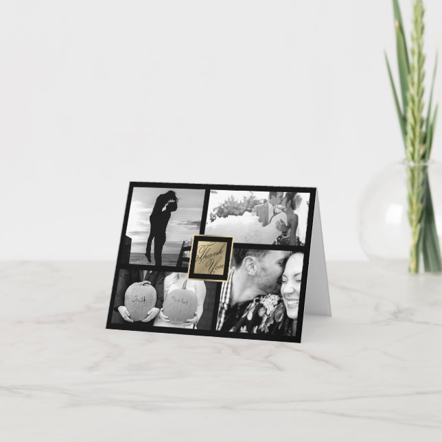 Falskt Guld Tack Bröllop 4 Fotokort Kort (Framsida)