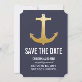 Falskt guldblad nautiskt ankare Save The Date Spara Datumet