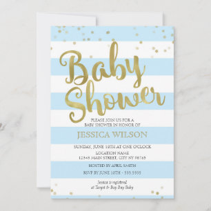 Falskt guldfolie, Blåa ränder Baby Shower Pojke Inbjudningar