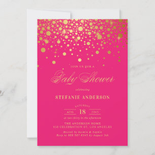 Falskt guldfoliekonfetti Rosa Baby Shower Inbjudningar