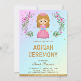 Falskt guldglitter Söt rosa prinsessa Aqiqah Inbjudningar
