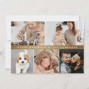 Falskt guldstång Glad jul familjefotokollage Julkort
