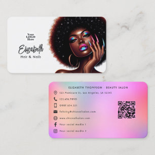Falskt holografiskt Afro Queen frisör och nagelsal Visitkort