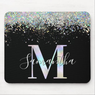 Falskt Holografiskt Glitter Iridescent Monogram M Musmatta