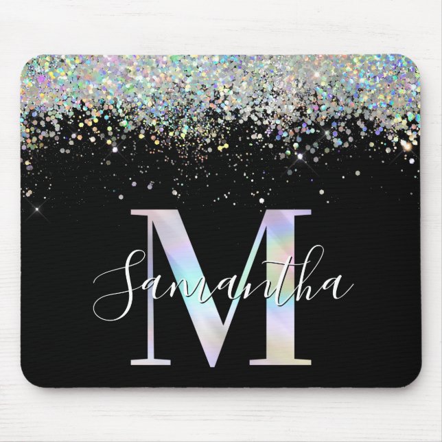 Falskt Holografiskt Glitter Iridescent Monogram M Musmatta (Framsidan)