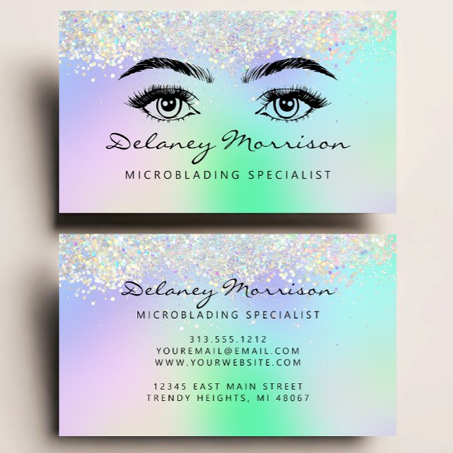 Falskt holografiskt glitterögon Microblading Visitkort (Skapare uppladdad)