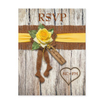 FALSKT Jute, Trä, Gul Ros Bröllopssvarskort
