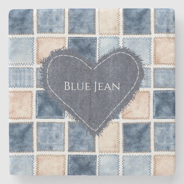 Falskt krämfärgad denimblå jeanskärna stenunderlägg (Framsidan)
