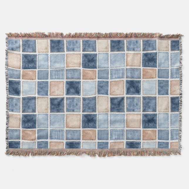 Falskt krämfärgad denimblå jeanskjol filt (Framsidan)