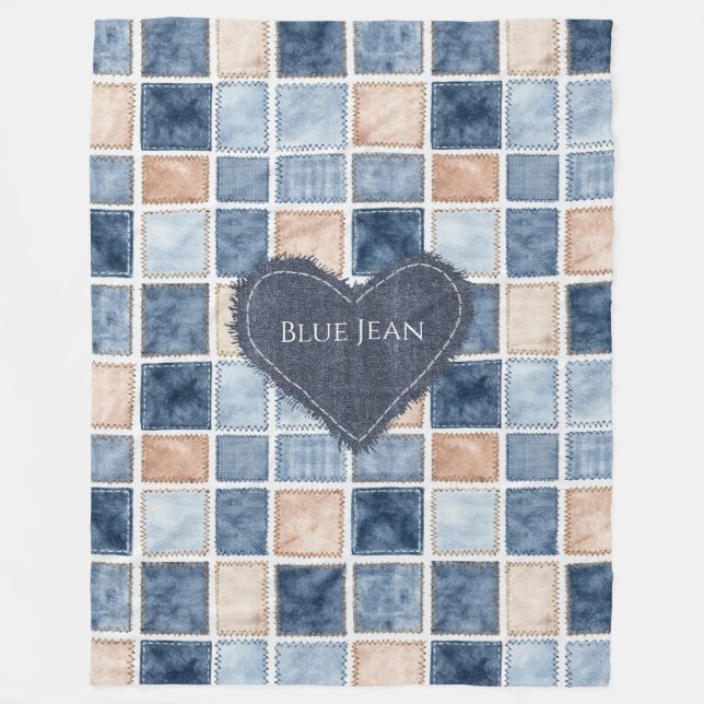 Falskt krämfärgad denimblått jeanheart fleecefilt (Framsidan)
