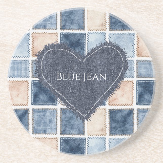 Falskt krämfärgad denimblått jeanshjärta underlägg (Framsidan)
