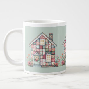 Falskt lapptäcke Cottagecore Blommigt Hus Jumbo Mugg