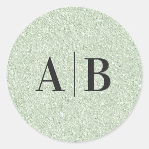 Falskt Ljus Salviagrönt Glitter Bröllopsmonogram Runt Klistermärke