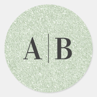 Falskt Ljus Salviagrönt Glitter Bröllopsmonogram Runt Klistermärke