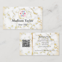 Falskt marmor & guld QR-kod visitkort med logotyp