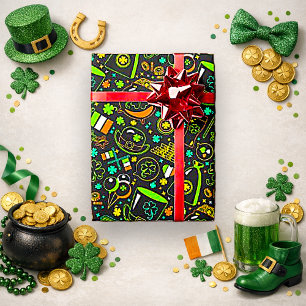 Falskt neon St. Patrick's Day irländsk ikonmönster Presentpapper