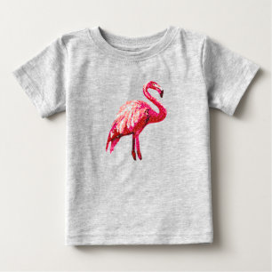 Falskt paljetttryckt tropisk flamingofågel t shirt
