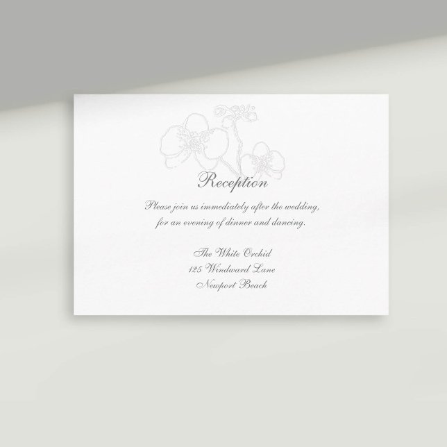 Falskt Präglad Orkidé Kalligrafi Bröllopsmottagnin Tilläggskort (formal wedding reception card rsvp reply faux embossed orchid modern classic traditional calligraphy)