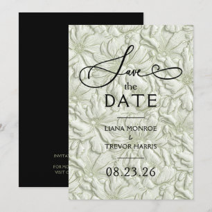 Falskt präglad sagegrön blombröllop spara datumet