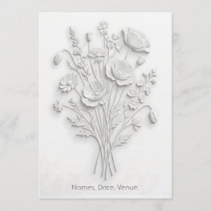Falskt präglad vildblomma vit på vit minimalistisk inbjudningar