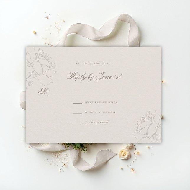 Falskt präglade rosor Ecru klassiskt bröllopssvar (ethereal wedding theme ecru rsvp reply formal traditional modern classic floral roses elevated)
