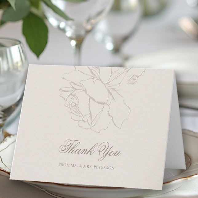 Falskt präglade rosor Klassisk formell vigsel bröl Tack Kort (ethereal wedding theme ecru folded thank you formal traditional modern classic floral roses elevated)