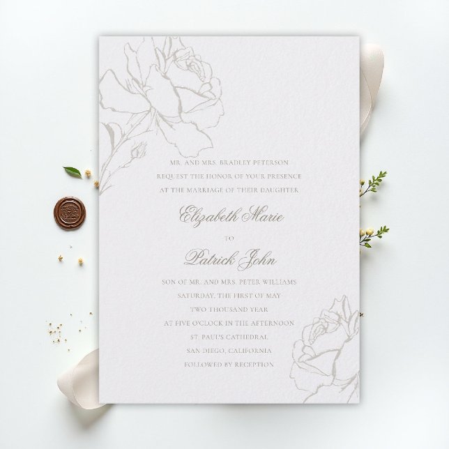 Falskt präglade rosor Pärlformella Föräldrar Bröll Inbjudningar (ethereal wedding theme pearl white invitation formal traditional modern classic floral roses parents)