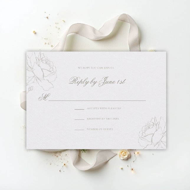 Falskt präglade rosor Pärlklassiskt bröllop OSA Kort (ethereal wedding theme white rsvp reply formal traditional modern classic floral roses elevated)